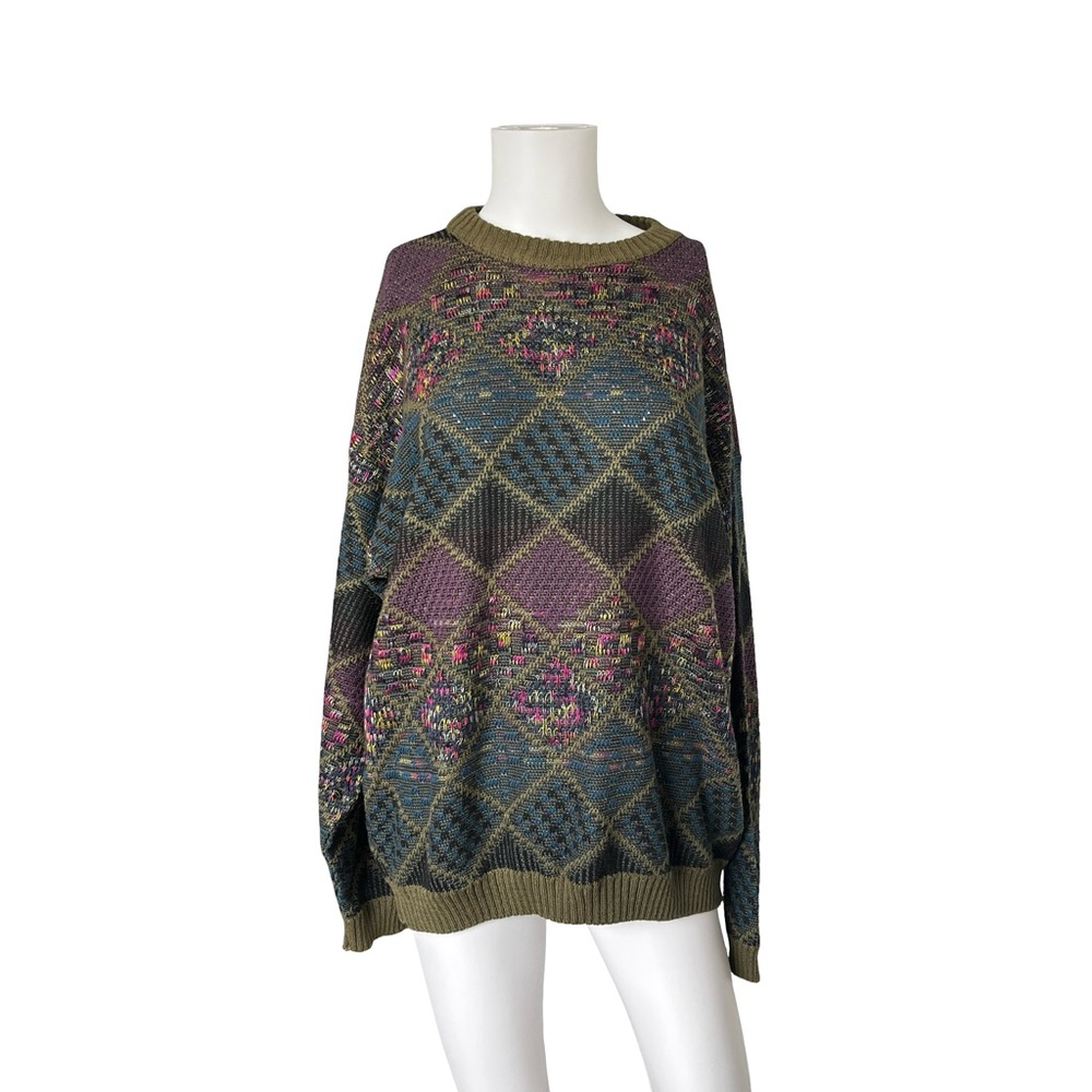 Vintage Masaccio Sweater Colorful Geometric Knit Crew Neck Italy Size 52 L